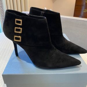 Roger Vivier Black Suede Bootie with Gold Buckle